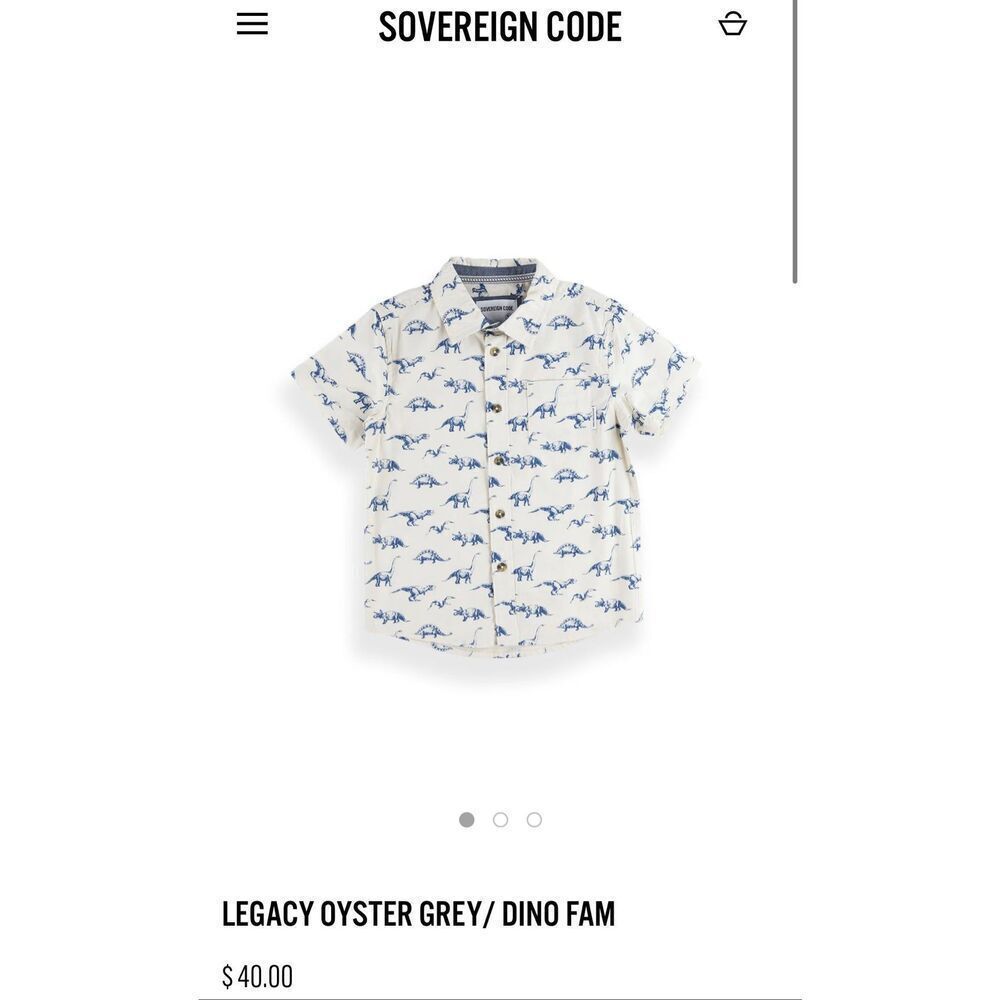 Sovereign Code boys size 7 oyster dinosaur family button up 100% cotton New shor